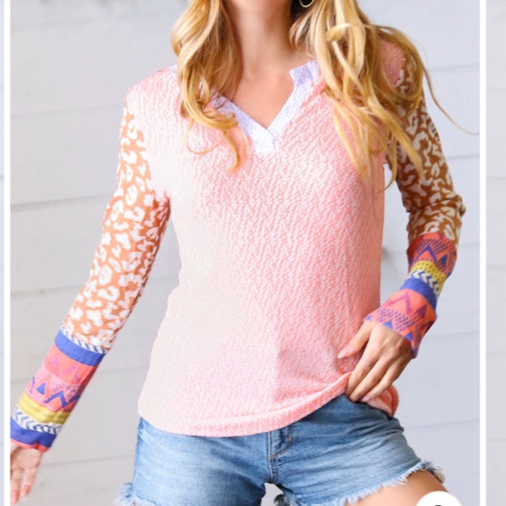 Ces Femme Coral Orange  Aztec and Animal Print Top sizes SML